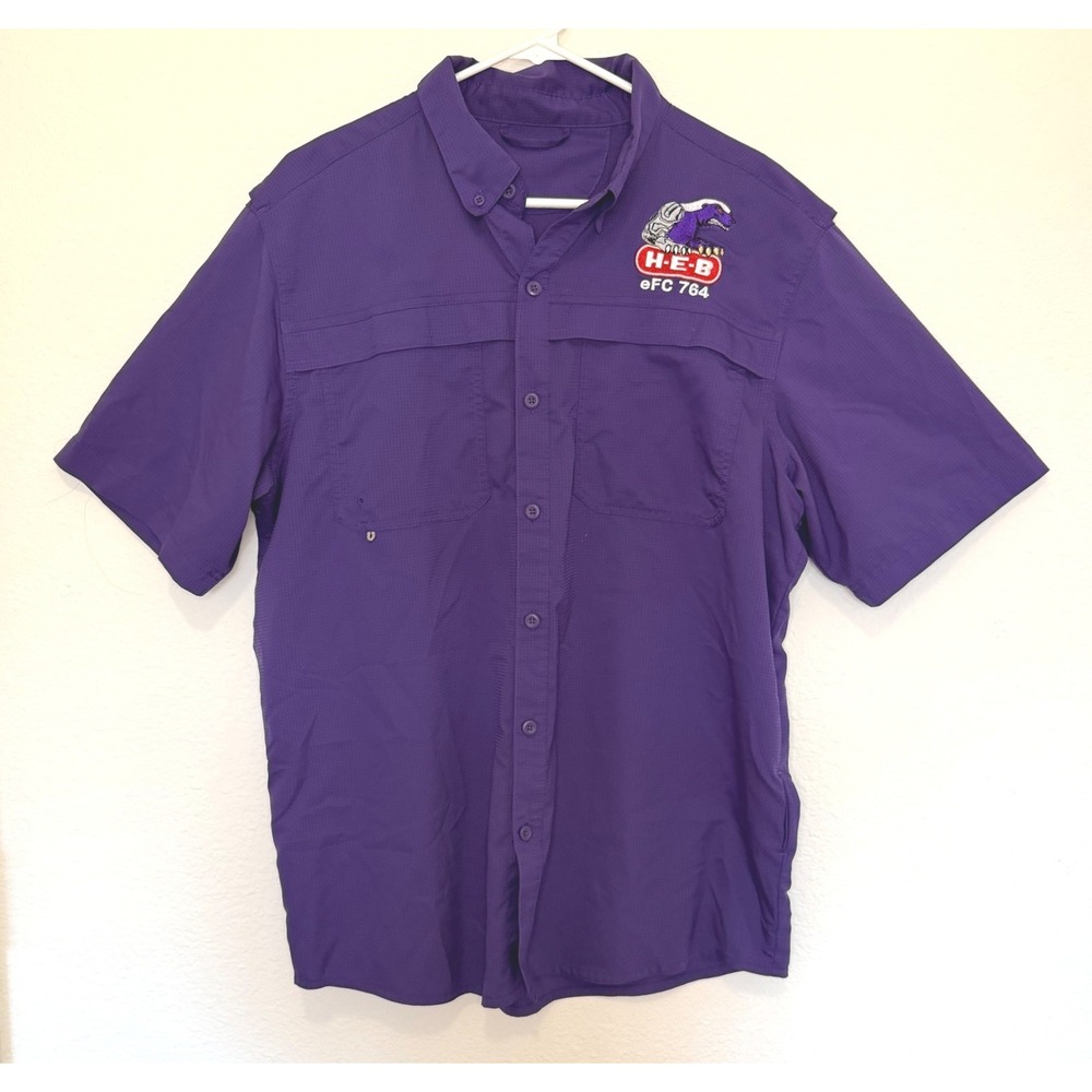 HEB Employee Shirt Purple Fishing Style Button Up eFC 764 Texas Grocery Promo